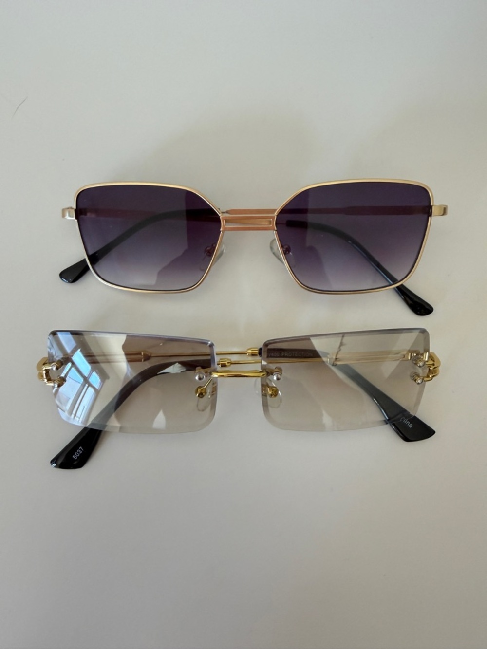 Gold Rim Rectangle Rimless Sunglasses - Women's Accessories - Picture 2 of 4